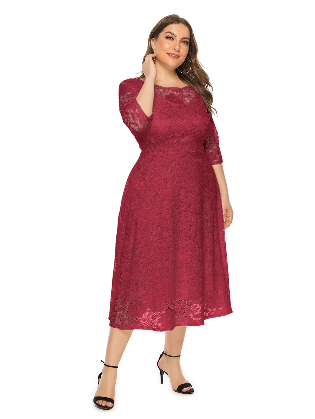 Übergrößen Midikleid mit Spitzen-Details für Damen Lena