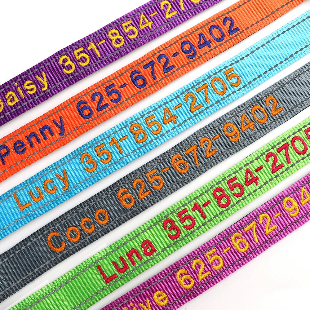 Leo Hundehalsband - Besticktes Nylonhalsband mit reflektierendem Design und individueller Gravur