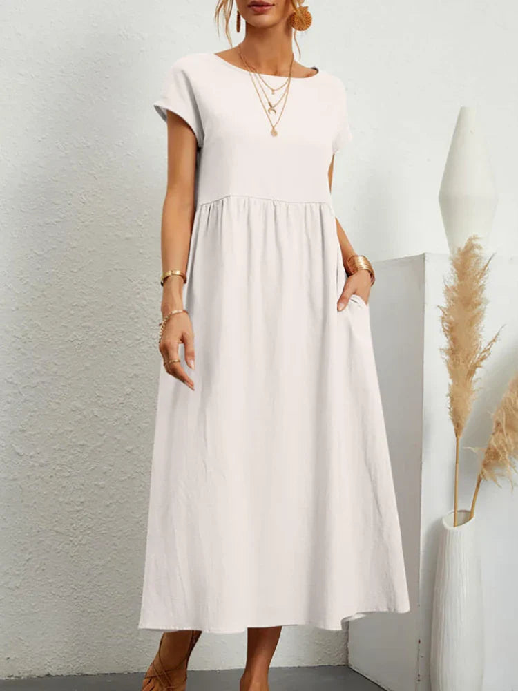 Variant image for O-Neck Vintage Baumwollkleid für Damen – Bequemes, Atmungsaktives Kleid für Sommeranlässe-11