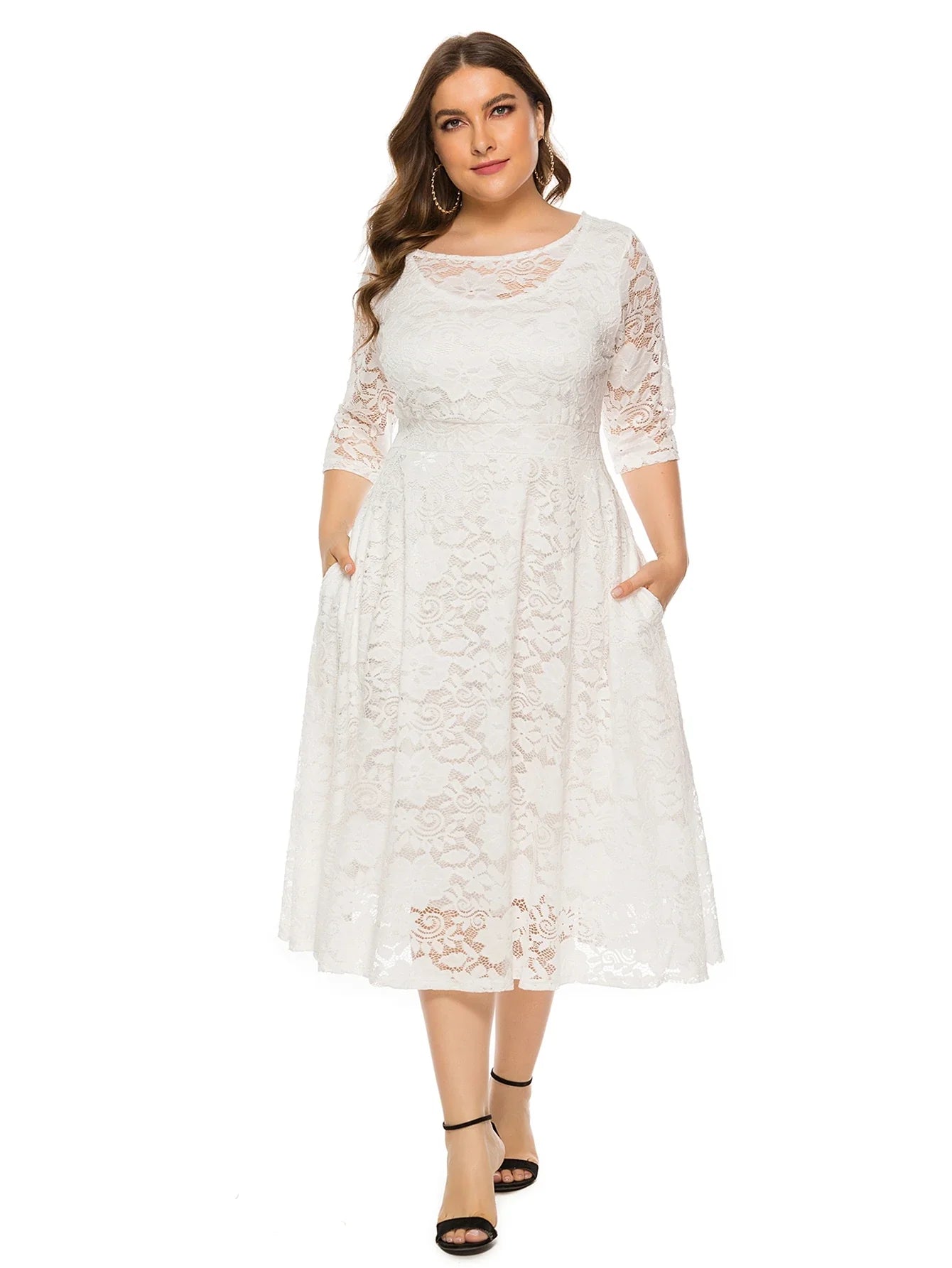 Übergrößen Midikleid mit Spitzen-Details für Damen Lena