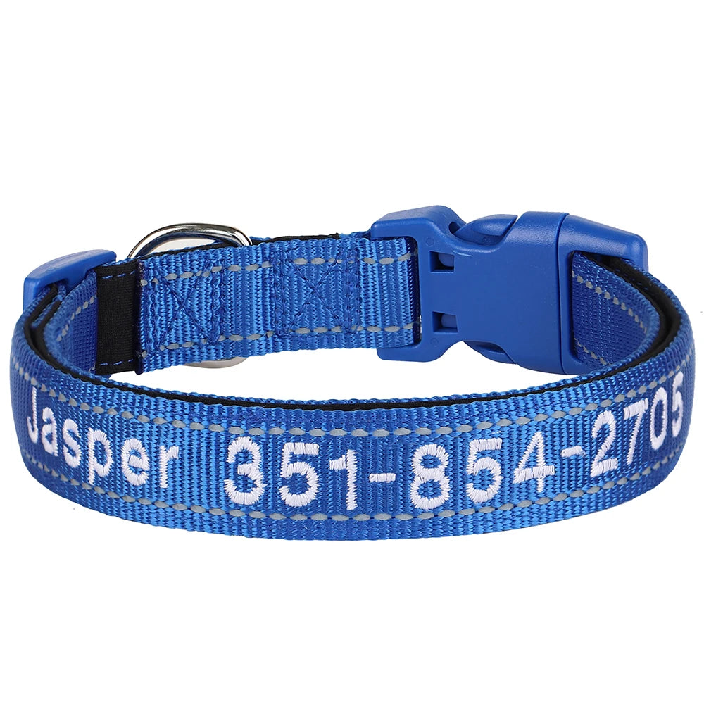 Leo Hundehalsband - Besticktes Nylonhalsband mit reflektierendem Design und individueller Gravur