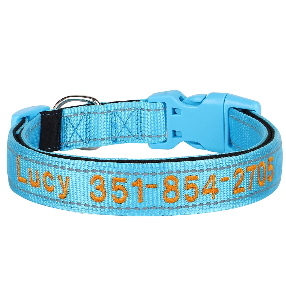 Leo Hundehalsband - Besticktes Nylonhalsband mit reflektierendem Design und individueller Gravur