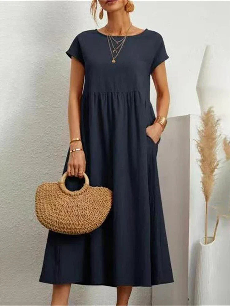 Variant image for O-Neck Vintage Baumwollkleid für Damen – Bequemes, Atmungsaktives Kleid für Sommeranlässe-10