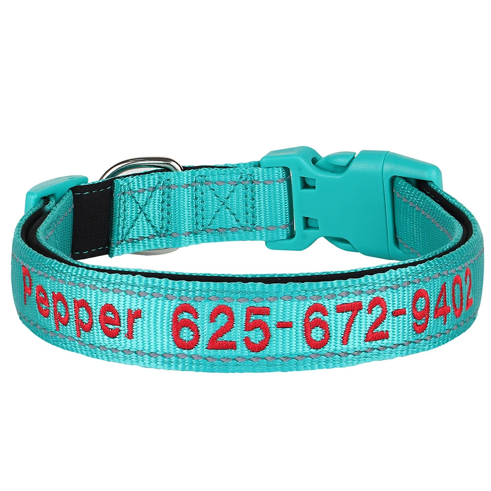 Leo Hundehalsband - Besticktes Nylonhalsband mit reflektierendem Design und individueller Gravur
