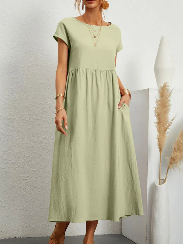 Variant image for O-Neck Vintage Baumwollkleid für Damen – Bequemes, Atmungsaktives Kleid für Sommeranlässe-21