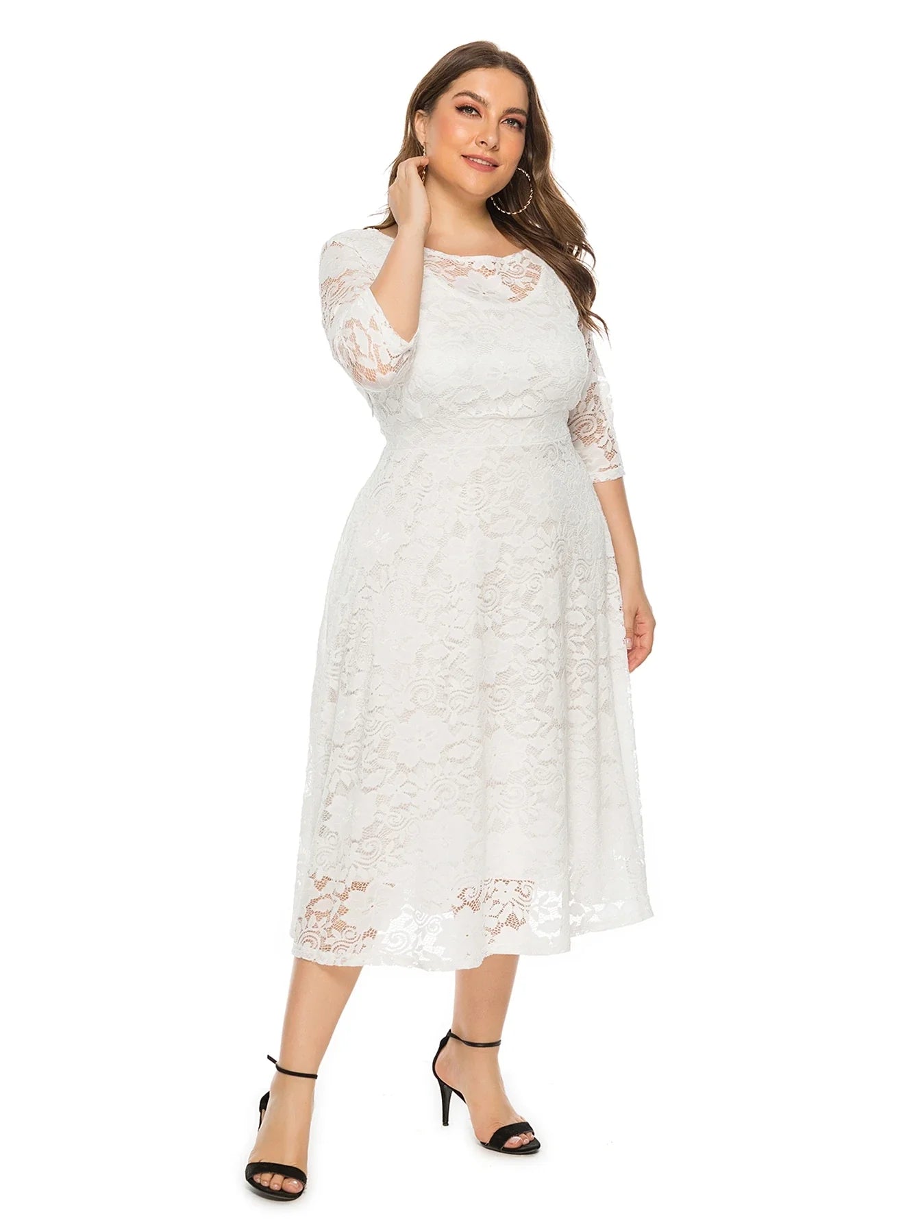 Übergrößen Midikleid mit Spitzen-Details für Damen Lena
