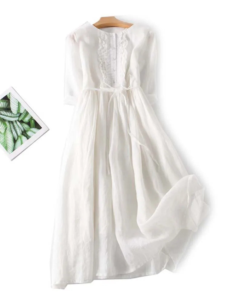 Variant image for Luftiges Leinenkleid Damen – Bequemes, Boho-inspiriertes Sommerkleid in Langform für Strand und Abendveranstaltungen-13