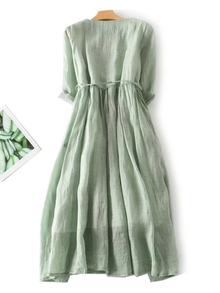 Variant image for Luftiges Leinenkleid Damen – Bequemes, Boho-inspiriertes Sommerkleid in Langform für Strand und Abendveranstaltungen-1