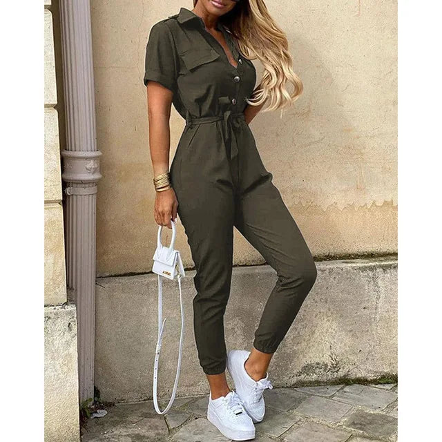 Variant image for Damen Jumpsuit Schwarz Größe M Atmungsaktiver Stoff Kurzarm Elegant-13