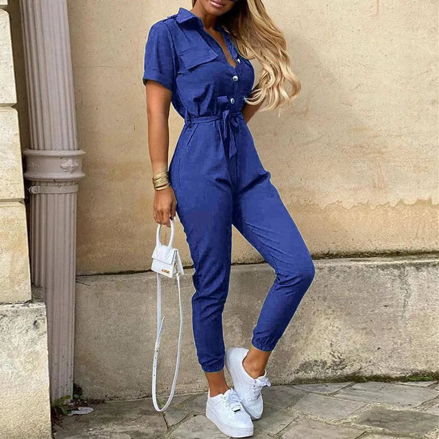Variant image for Damen Jumpsuit Schwarz Größe M Atmungsaktiver Stoff Kurzarm Elegant-37