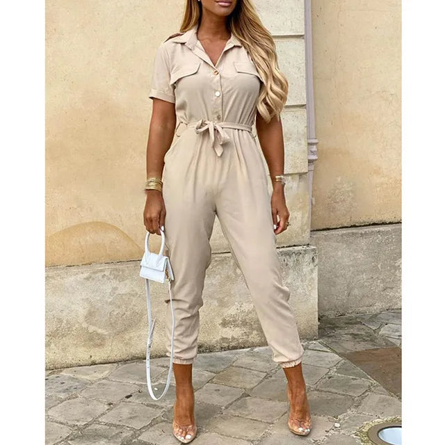 Variant image for Damen Jumpsuit Schwarz Größe M Atmungsaktiver Stoff Kurzarm Elegant-19