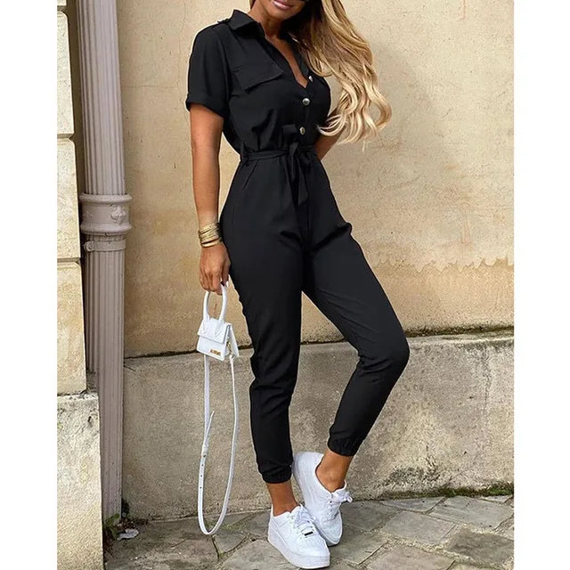 Variant image for Damen Jumpsuit Schwarz Größe M Atmungsaktiver Stoff Kurzarm Elegant-7