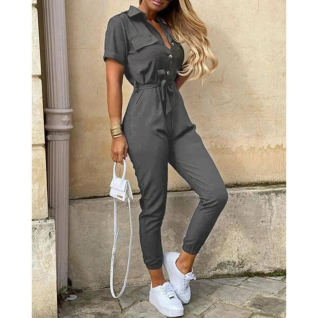 Variant image for Damen Jumpsuit Schwarz Größe M Atmungsaktiver Stoff Kurzarm Elegant-25