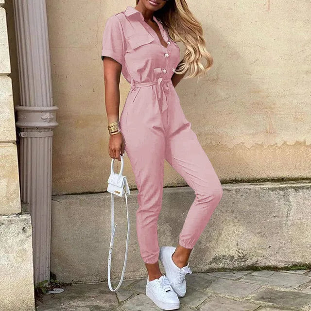 Variant image for Damen Jumpsuit Schwarz Größe M Atmungsaktiver Stoff Kurzarm Elegant-31