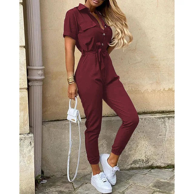 Variant image for Damen Jumpsuit Schwarz Größe M Atmungsaktiver Stoff Kurzarm Elegant-49