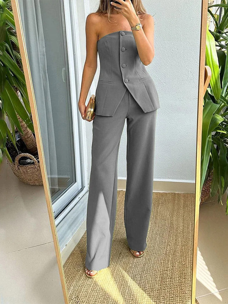Variant image for Damen Set Beige Größe M Polyester - Ärmelloses Oberteil und Bequeme Hose für Stil und Komfort-9