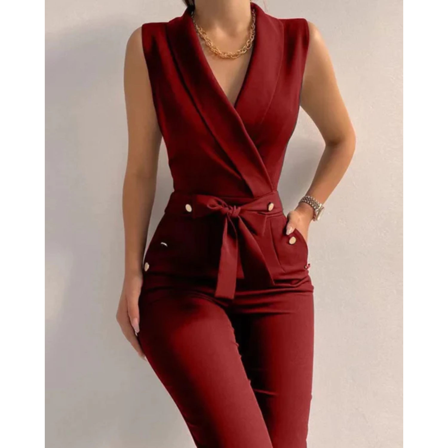 Variant image for Damen Jumpsuit Schwarz Größe M Baumwolle Ärmellos Elegant Sommer-25