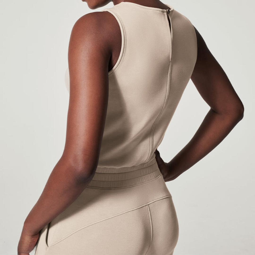 Damen Jumpsuit Beige Größe M Baumwolle Ärmellos Elegant Sommer-4