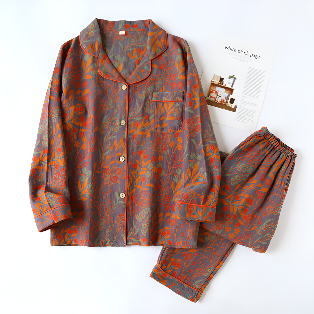 Variant image for Damen Loungewear Set Grau Größe M Baumwolle Jacquard-1