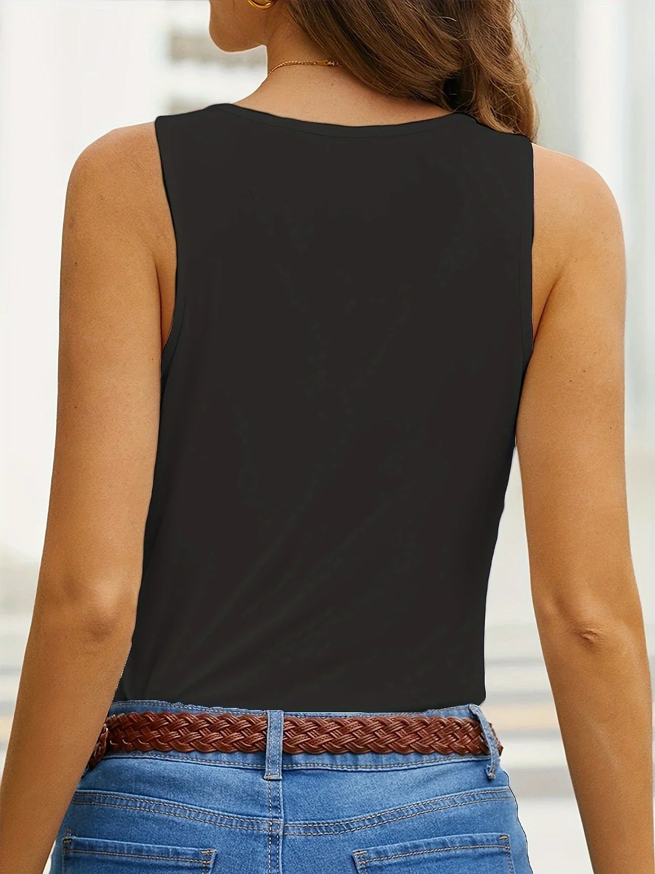 Damen Tanktop Schwarz Größe L Polyester V-Ausschnitt-6