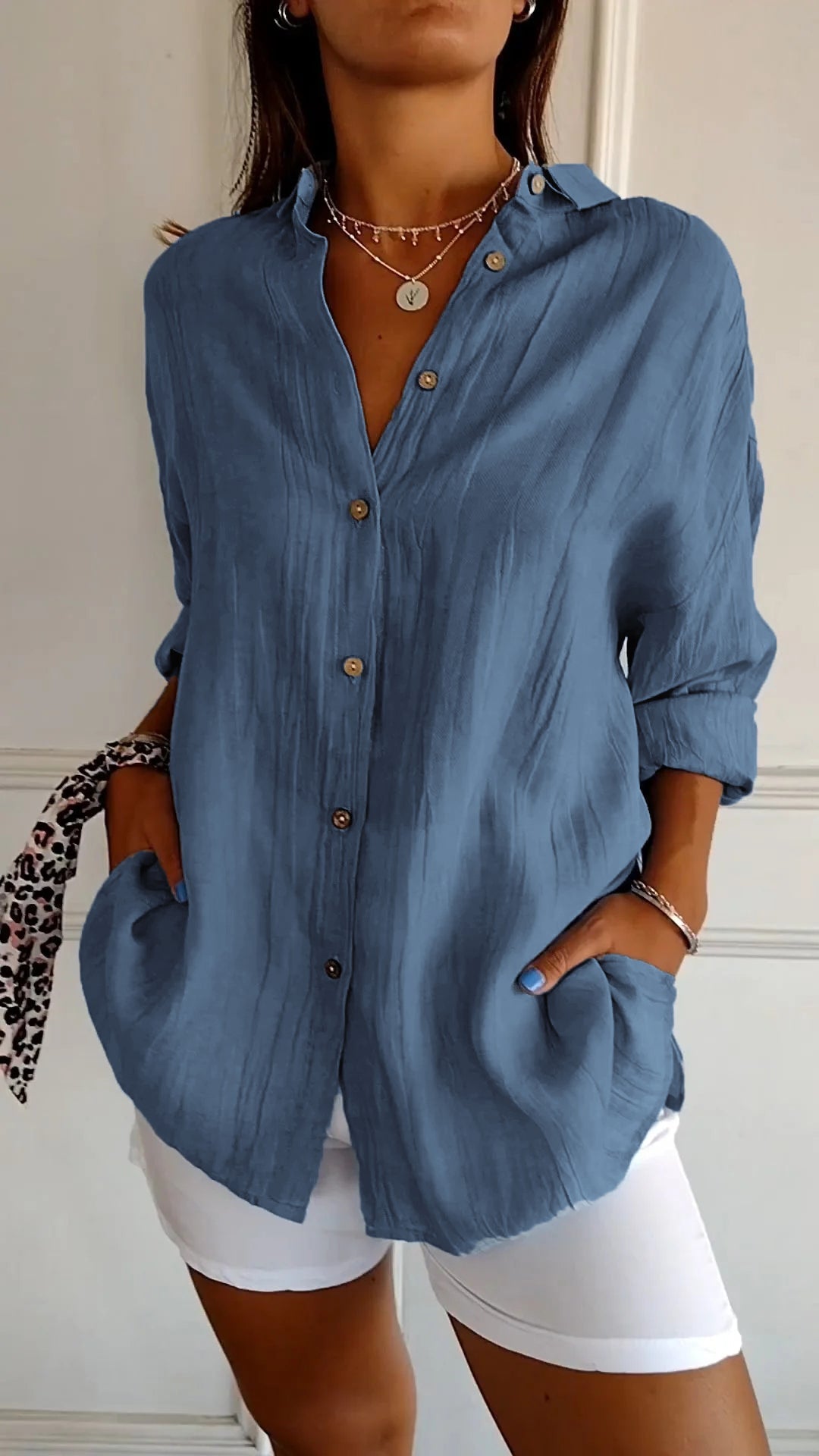 Variant image for Damenbluse Weiß Größe M Plissiert Baumwolle Elegante Bluse für Festliche Anlässe-33