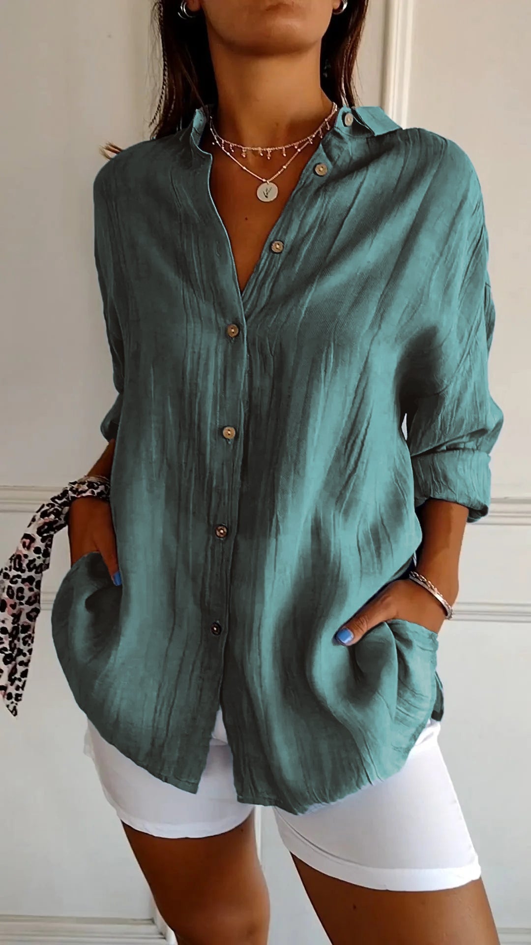 Variant image for Damenbluse Weiß Größe M Plissiert Baumwolle Elegante Bluse für Festliche Anlässe-41