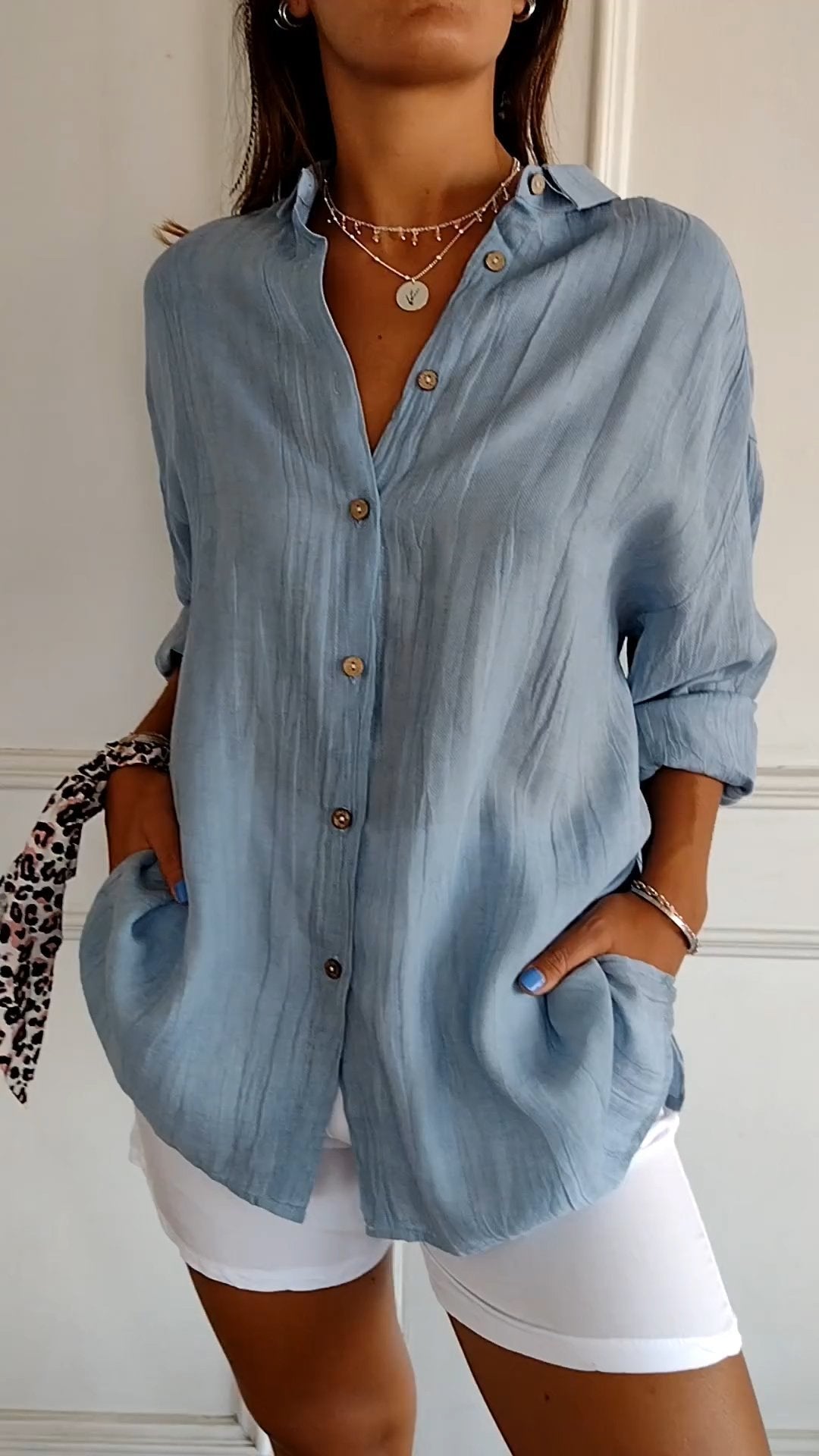 Variant image for Damenbluse Weiß Größe M Plissiert Baumwolle Elegante Bluse für Festliche Anlässe-4