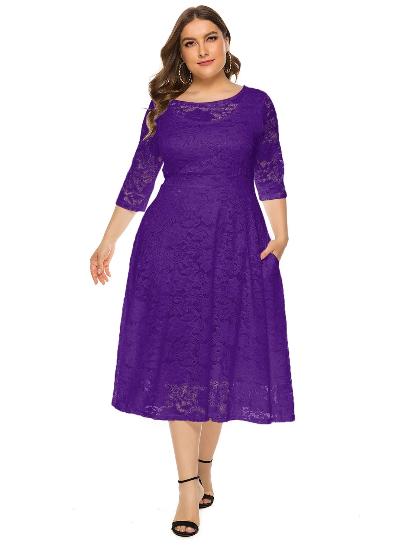 Übergrößen Midikleid mit Spitzen-Details für Damen Lena