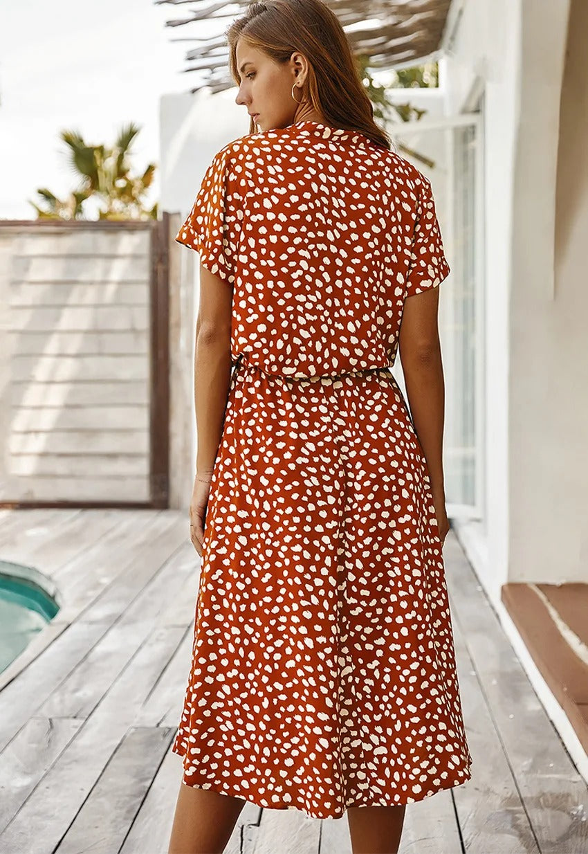Luftiges Midi Damenkleid mit Modernem Druck – Bequemes Sommerkleid für Warme Tage in Eleganter Passform-6