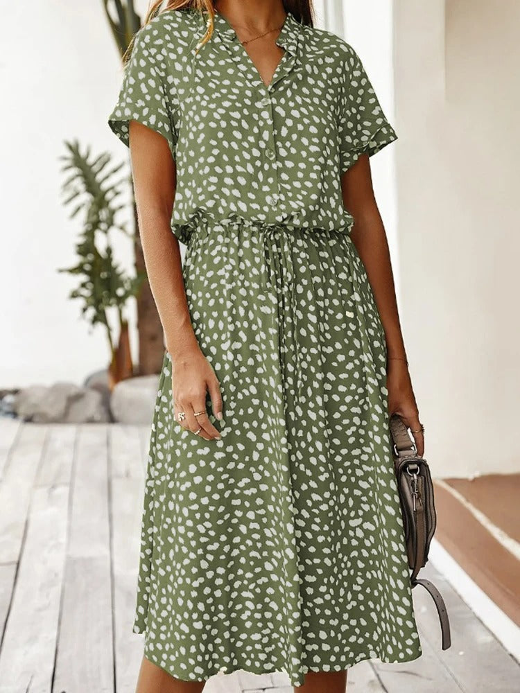 Luftiges Midi Damenkleid mit Modernem Druck – Bequemes Sommerkleid für Warme Tage in Eleganter Passform-5