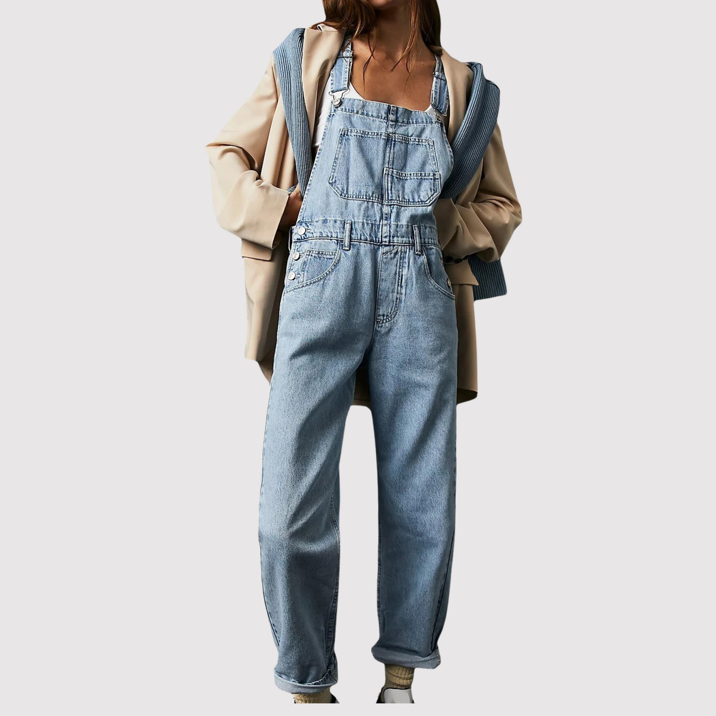 Variant image for Damen Latzhose Blau Größe M Denim - Entspannte Passform, Verstellbare Träger, Praktische Taschen-1
