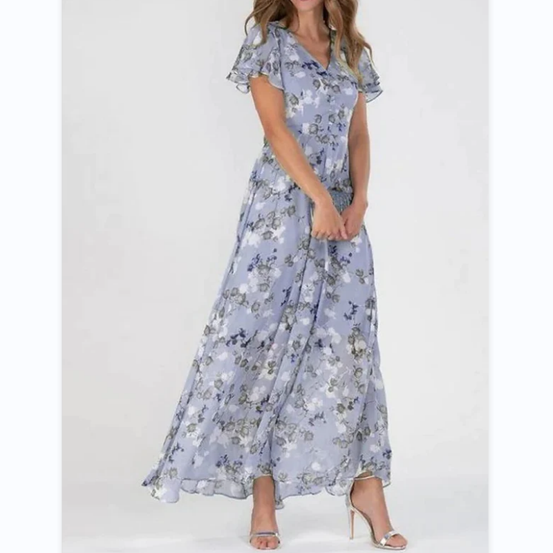 Variant image for Elegantes Maxikleid Sommer mit Schmetterlingsärmeln und Blumenmuster – Bequemes Lange Kleid für Damen-19