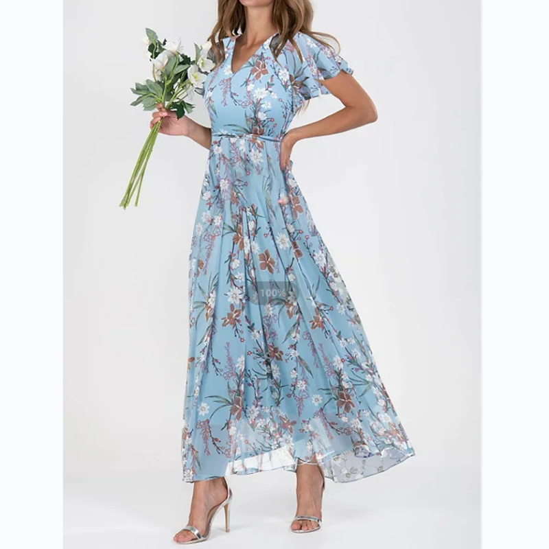 Variant image for Elegantes Maxikleid Sommer mit Schmetterlingsärmeln und Blumenmuster – Bequemes Lange Kleid für Damen-13