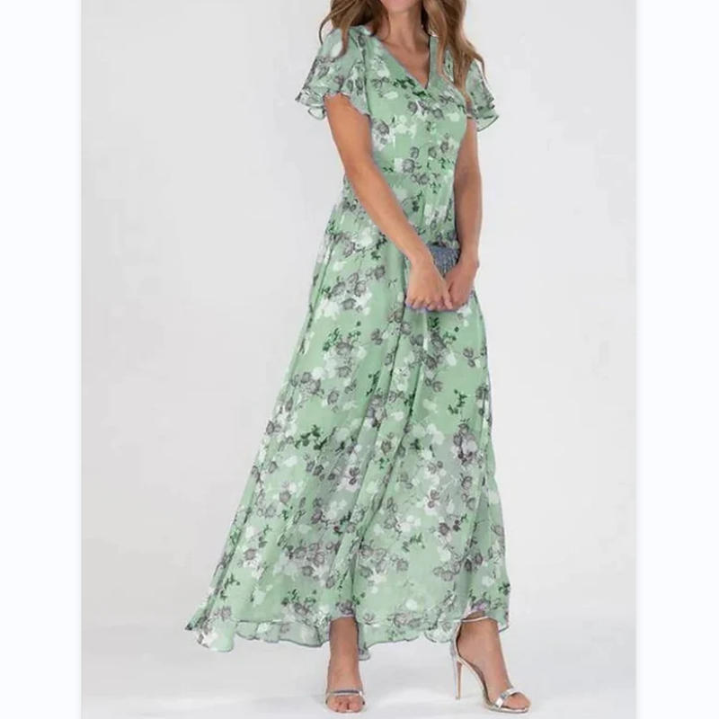 Variant image for Elegantes Maxikleid Sommer mit Schmetterlingsärmeln und Blumenmuster – Bequemes Lange Kleid für Damen-7