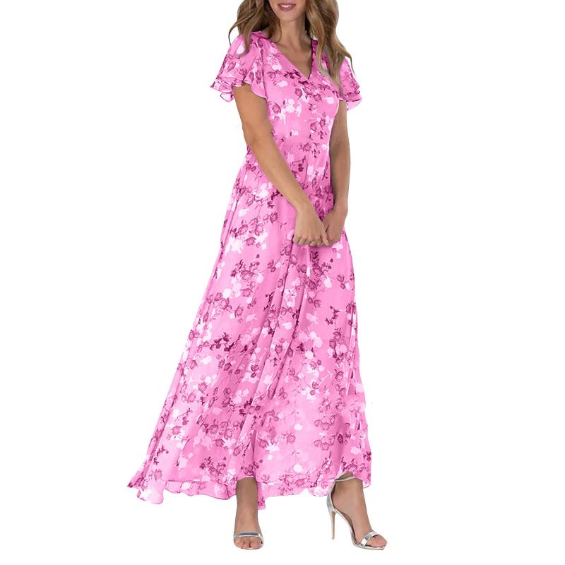 Variant image for Elegantes Maxikleid Sommer mit Schmetterlingsärmeln und Blumenmuster – Bequemes Lange Kleid für Damen-25