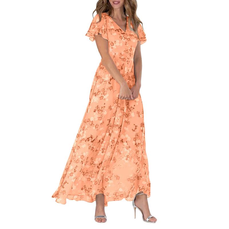 Variant image for Elegantes Maxikleid Sommer mit Schmetterlingsärmeln und Blumenmuster – Bequemes Lange Kleid für Damen-31