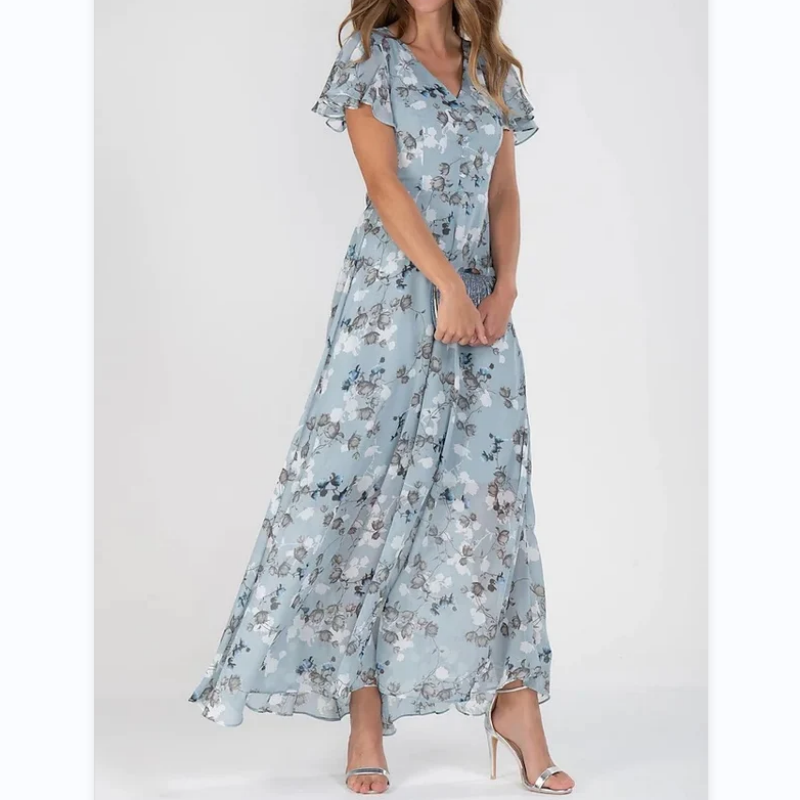 Variant image for Elegantes Maxikleid Sommer mit Schmetterlingsärmeln und Blumenmuster – Bequemes Lange Kleid für Damen-1