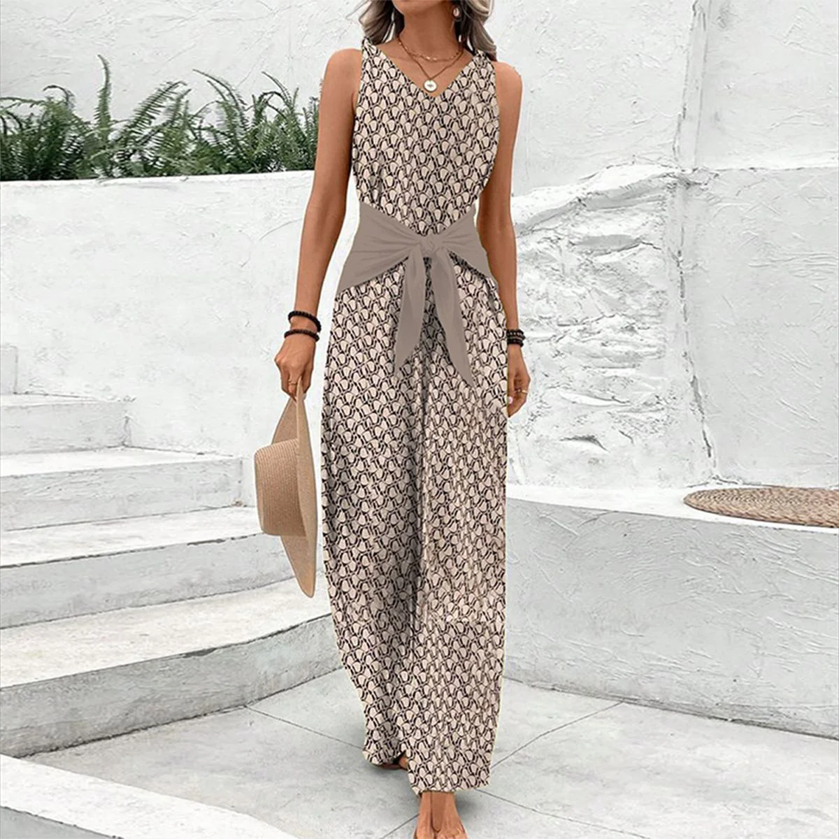 Damen Jumpsuit Schwarz Größe M Leichtstoff Ärmellos V-Ausschnitt Sommer-1