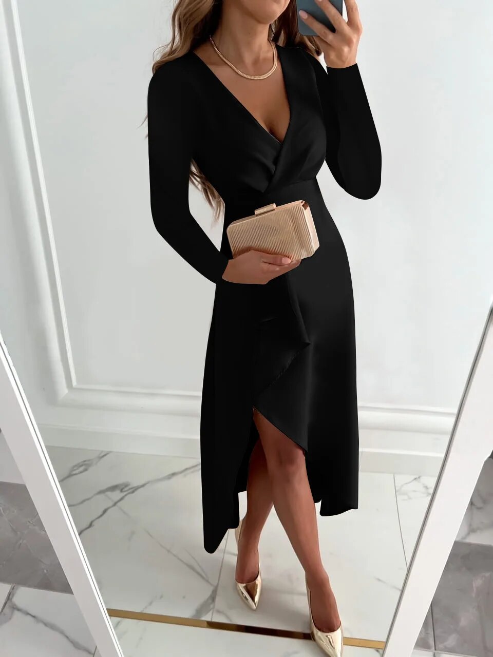 Variant image for Elegantes Damenkleid Felicia mit V-Ausschnitt – Asymmetrische Silhouette für Festliche Anlässe und Alltag-1